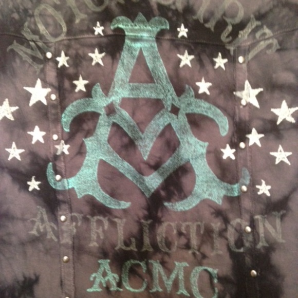 Affliction Black Premium V Neck Mini Dress Studs Rivets Stars - Picture 7 of 12